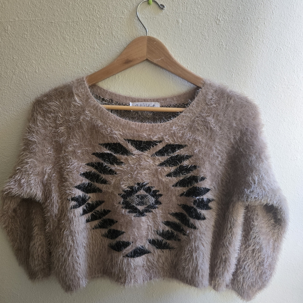 Red Velvet, Cozy Fuzzy Sweater with Black Pattern, One Size